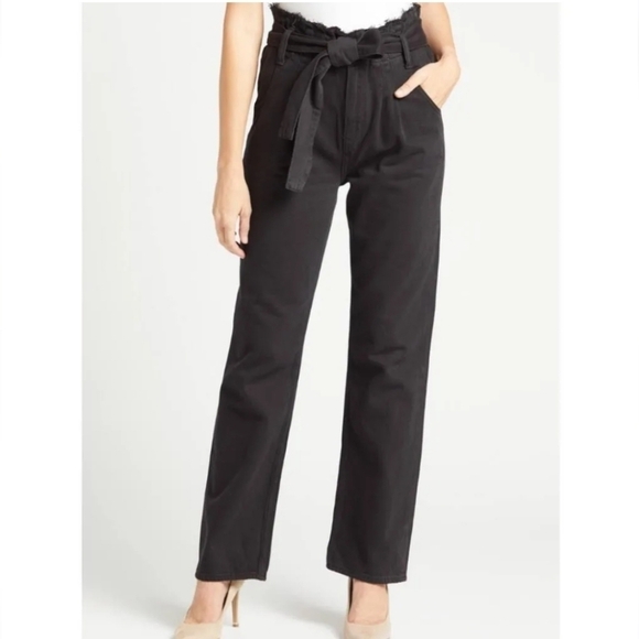 Hudson High Rise Paper Bag Straight Leg Black Jeans 25 - Picture 1 of 7